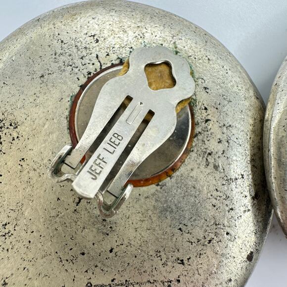 Jeff Lieb vintage massive silver tone scalloped discs statement clip on earrings - Picture 5 of 7